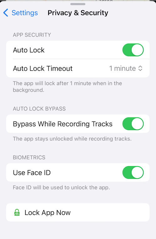 Topo Lock Maps iOS Auto Lock Settings